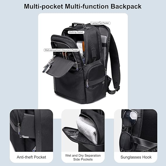 ah arctic hunter Business Backpack Laptop Bag with 6 Multi-function Pockets Office Travel Backpack with 180°Opened Laptop/iPad Pocket and Clothing Pocket Water-resistant Backpack with USB Port